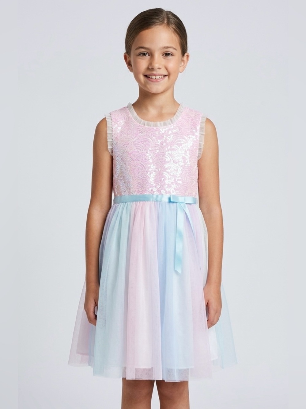 Jona Michelle Pink & Light Blue Tulle Sequin Party Dress for Girls